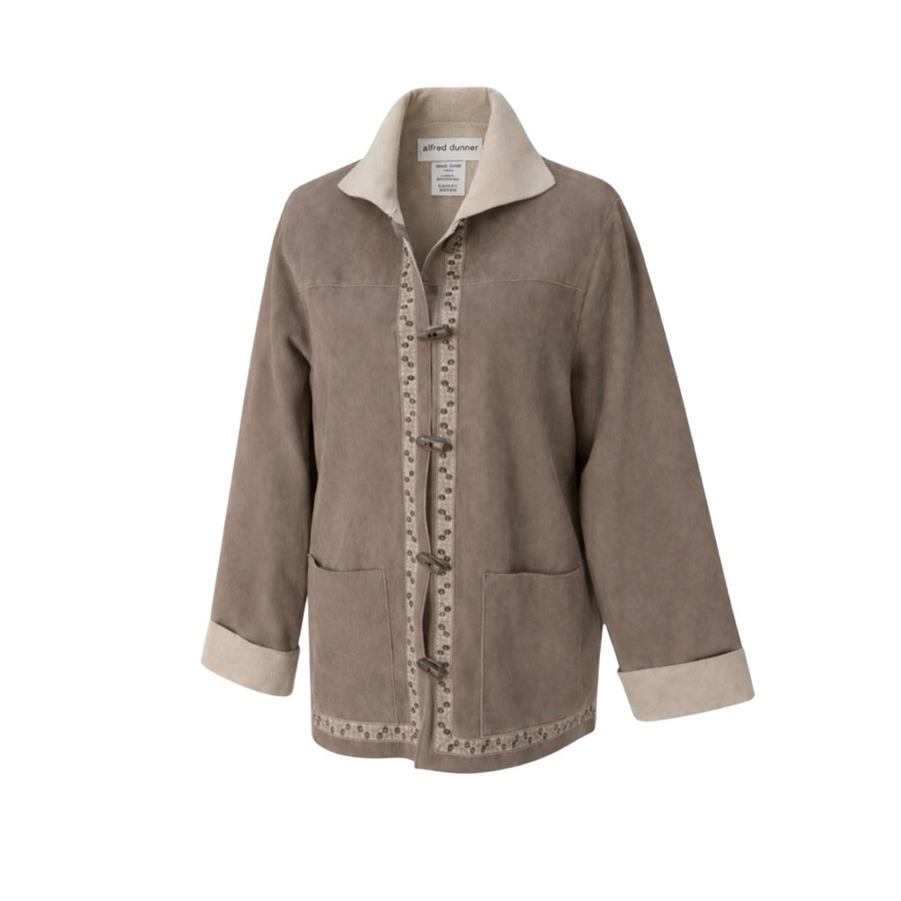 Alfred Dunner Womens Faux Suede Jacket Brown Embroidered Cottagecore‎ Size 12